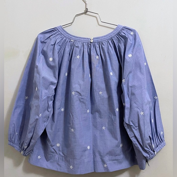 J. Crew Blue Blouse with White Floral Embroidery - Picture 2 of 5